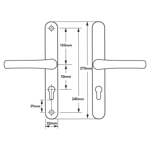 Lever UPVC Multipoint Door Handles - 70mm PZ - Sprung - 240mm Screw Centres