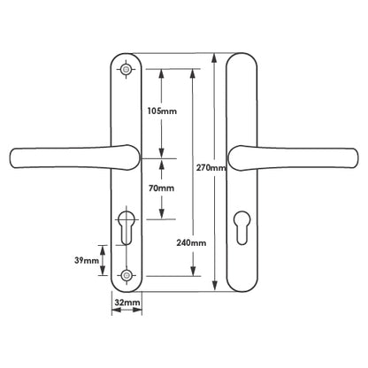 Lever UPVC Multipoint Door Handles - 70mm PZ - Sprung - 240mm Screw Centres