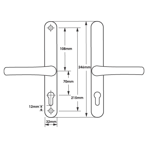Lever UPVC Multipoint Door Handles - 70mm PZ Sprung 215mm Screw Centres