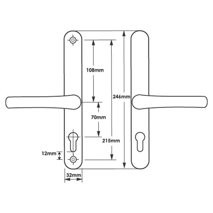 Lever UPVC Multipoint Door Handles - 70mm PZ Sprung 215mm Screw Centres