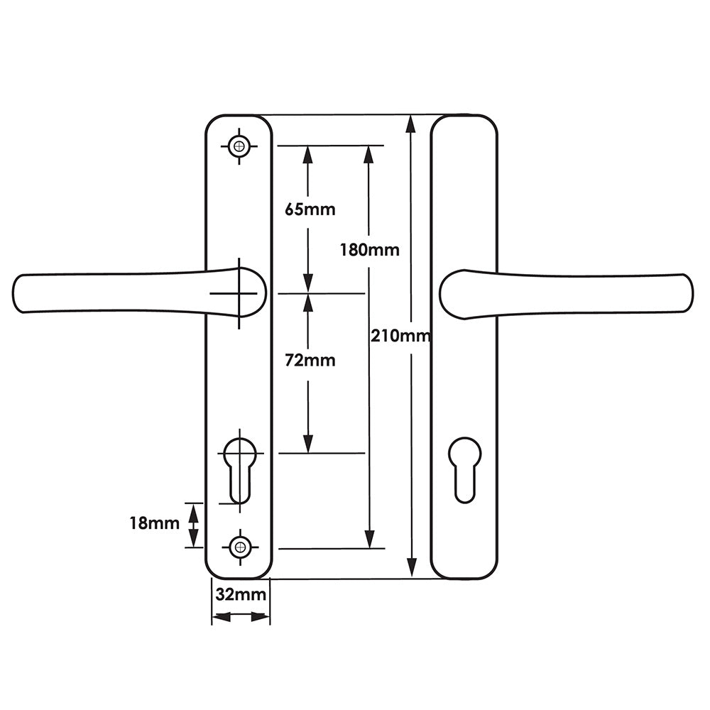 Lever UPVC Multipoint Door Handles - 72mm PZ - Sprung - 180mm Screw Centres