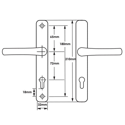 Lever UPVC Multipoint Door Handles - 72mm PZ - Sprung - 180mm Screw Centres