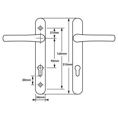 Lever Multipoint Door Handles - 92mm PZ - Sprung - 160mm Screw Centres