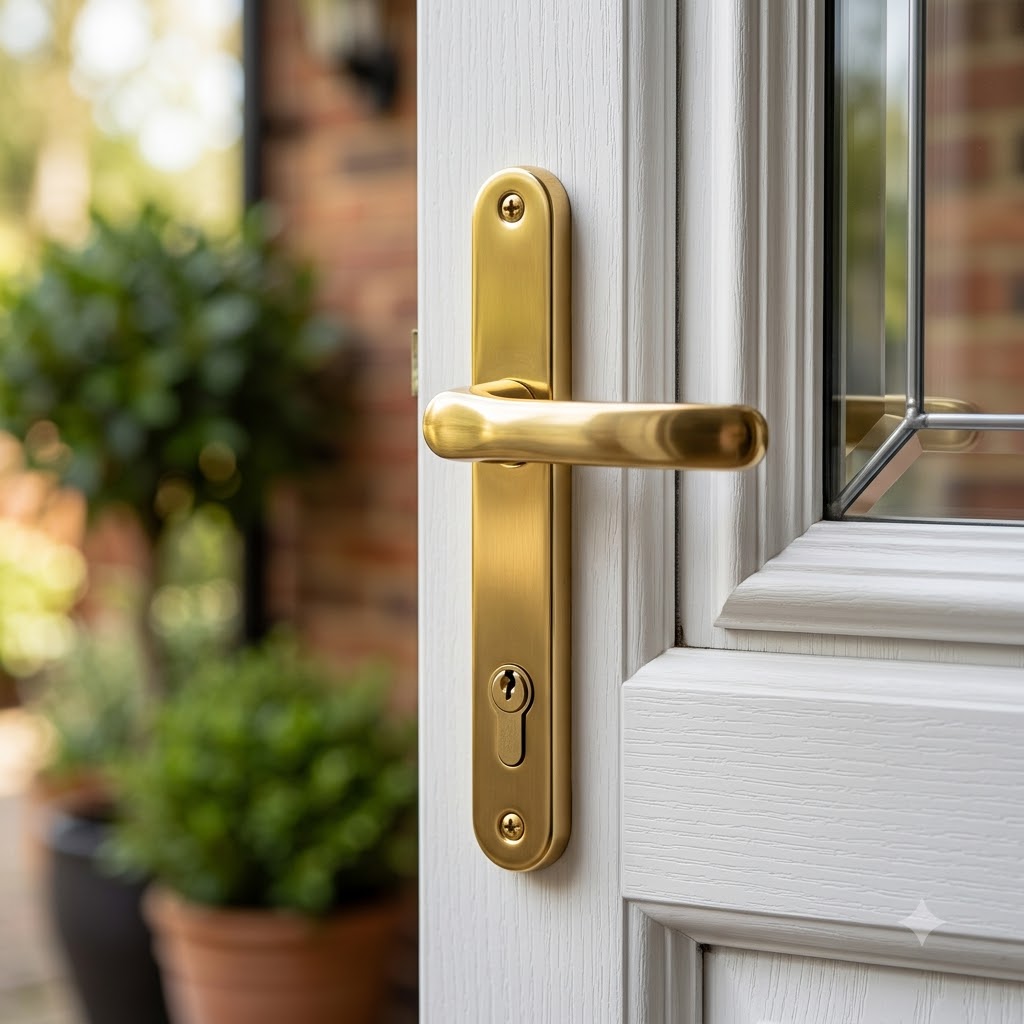 Moveable Pad Offset UPVC Multipoint Door Handles - 92/62mm PZ - Sprung - 215mm Screw Centres