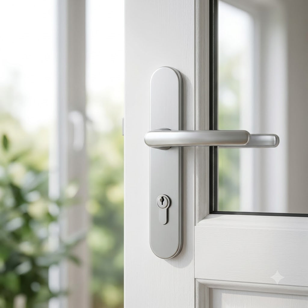 Moveable Pad Offset UPVC Multipoint Door Handles - 92/62mm PZ - Sprung - 240mm Screw Centres