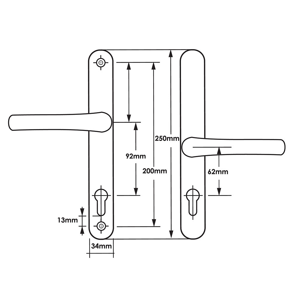 Offset Lever Lever Multipoint Door Handles 92/62mm PZ - Sprung - 200mm Screw Centres