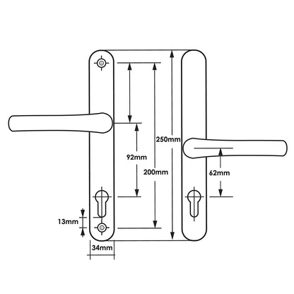 Offset Lever Lever Multipoint Door Handles 92/62mm PZ - Sprung - 200mm Screw Centres