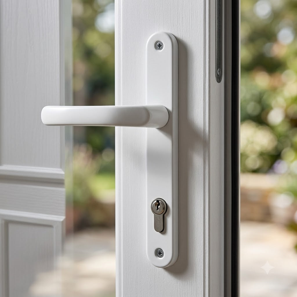 Moveable Pad UPVC Multipoint Door Handles - 92mm/62mm PZ Sprung 212mm Screw Centres
