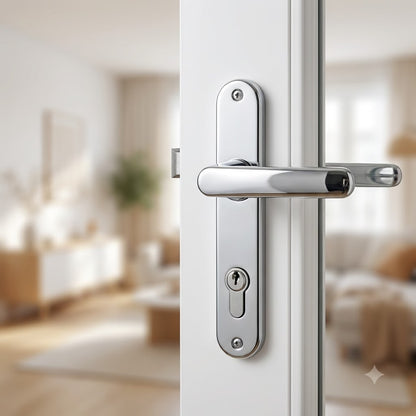 Offset Lever Moveable Pad Multipoint Door Handles - 95/65mm PZ - Sprung - 200mm Screw Centres
