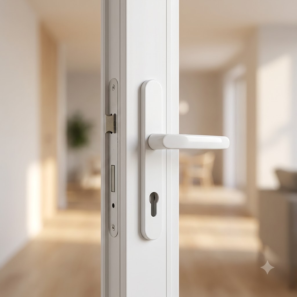 Offset Lever Moveable Pad Multipoint Door Handles - 95/65mm PZ - Sprung - 200mm Screw Centres