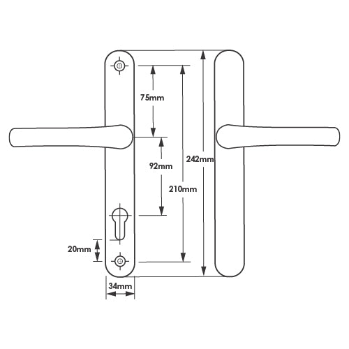 Blank External Lever Lever French Door Multipoint Handles – 92mm PZ Sprung 210mm Screw Centres