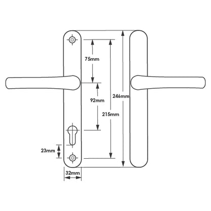 Blank External Lever Lever French Door Multipoint Handles – 92mm PZ Sprung 215mm Screw Centres