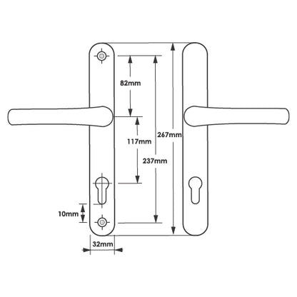 Lever UPVC Multipoint Door Handles - 117mm PZ - Sprung - 237mm Screw Centres - 267mm Backplate