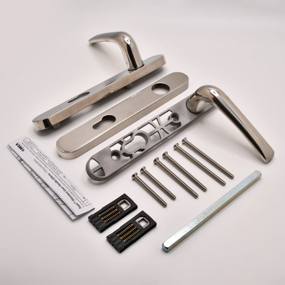 Grade 304 Stainless Steel Lever Lever UPVC Multipoint Door Handles - 92mm PZ Sprung 122mm Screw Centres
