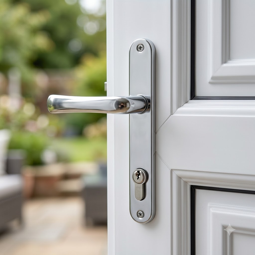 Grade 304 Stainless Steel Lever Lever UPVC Multipoint Door Handles - 92mm PZ Sprung 210mm Screw Centres