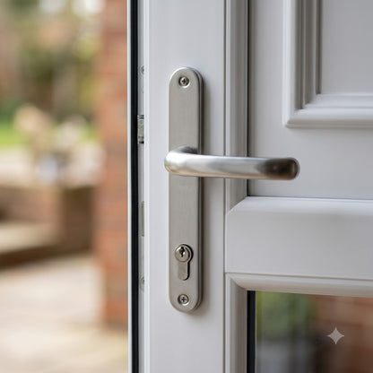 Grade 304 Stainless Steel Lever Lever UPVC Multipoint Door Handles - 92mm PZ Sprung 210mm Screw Centres