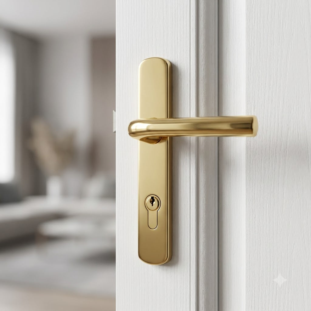 Grade 304 Stainless Steel Lever Moveable Pad Offset UPVC Multipoint Door Handles - 92/62mm PZ Sprung 210mm Screw Centres