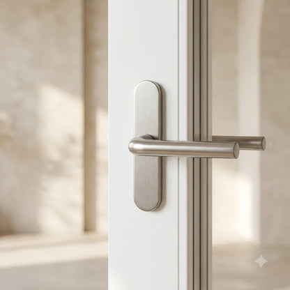 Grade 304 Stainless Steel Lever Moveable Pad Offset UPVC Multipoint Door Handles - 92/62mm PZ Sprung 210mm Screw Centres