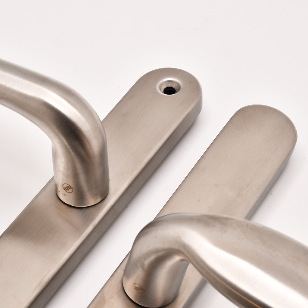Grade 304 Stainless Steel Lever Moveable Pad Offset UPVC Multipoint Door Handles - 92/62mm PZ Sprung 210mm Screw Centres