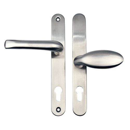 Grade 304 Stainless Steel Lever Moveable Pad Offset UPVC Multipoint Door Handles - 92/62mm PZ Sprung 210mm Screw Centres