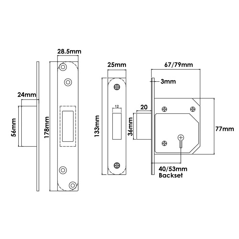 Retro Fit British Standard 5 Lever Mortice Deadlock
