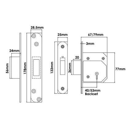 Retro Fit British Standard 5 Lever Mortice Deadlock