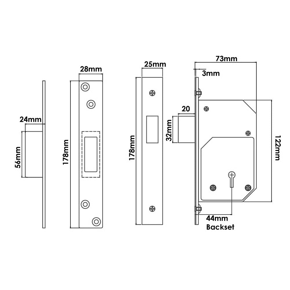 British Standard Retro Fit 5 Lever Upright Mortice Deadlock