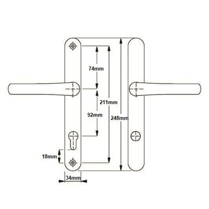 Ultion TS007 2* Lever Lever UPVC Multipoint Door Handles - 92mm PZ Sprung 211mm Screw Centres