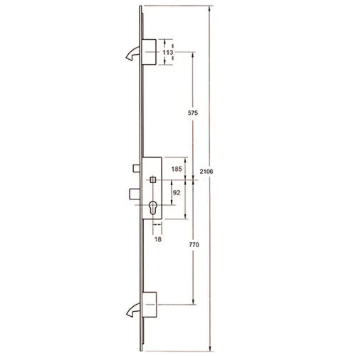 Latch Deadbolt 2 Hook Multipoint Door Lock - French Door Version (top hook to spindle = 575mm)
