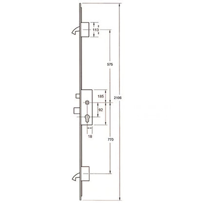 Latch Deadbolt 2 Hook Multipoint Door Lock - French Door Version (top hook to spindle = 575mm)