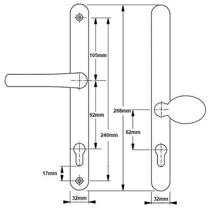 Blenheim Lever Moveable Pad UPVC Multipoint Door Handles - 92mm/62mm PZ Sprung 240mm Screw Centres