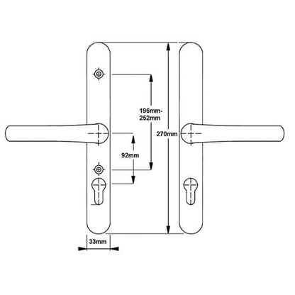 Lever UPVC Multipoint Door Handles - 92mm PZ Sprung 196-252mm Screw Centres