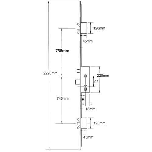 Latch Deadbolt 2 Poseidon Bolts Lift Lever Multipoint Door Lock (distance between Poseidon bolts = 1410mm)