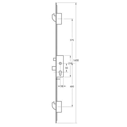 Latch Deadbolt 2 Hooks Lift Lever Multipoint Door Lock (top hook to spindle = 375mm)