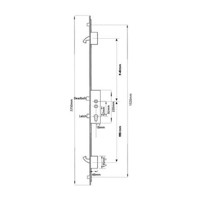 Latch Deadbolt 2 Hooks 2 Rollers Double Spindle Multipoint Door Lock (top hook to spindle = 640mm)