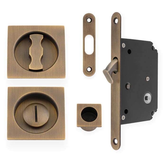 Sliding Door Lock Set - Square Roses - Radius Forend & Strike