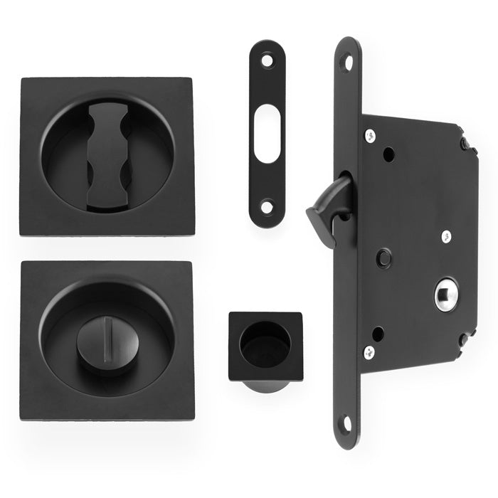 Sliding Door Lock Set - Square Roses - Radius Forend & Strike