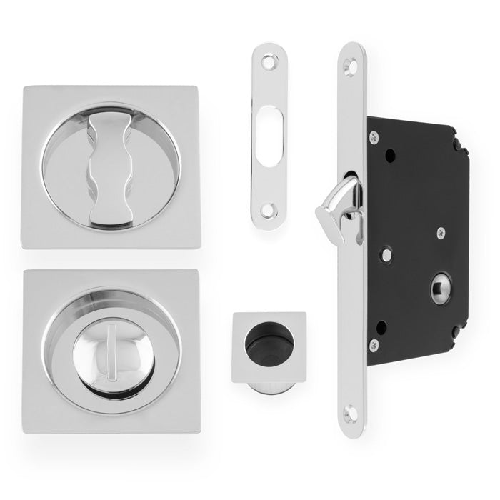 Sliding Door Lock Set - Square Roses - Radius Forend & Strike