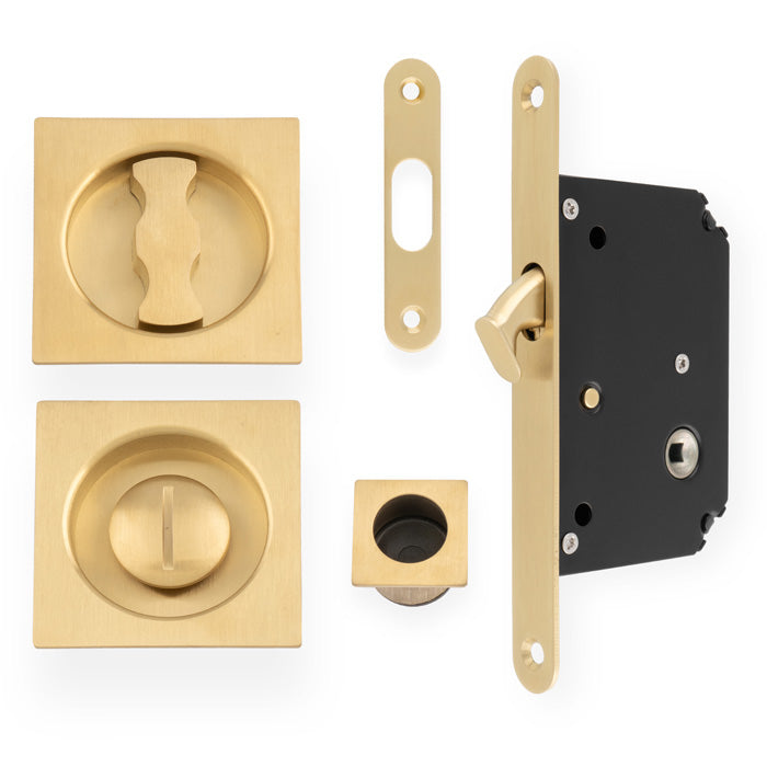 Sliding Door Lock Set - Square Roses - Radius Forend & Strike