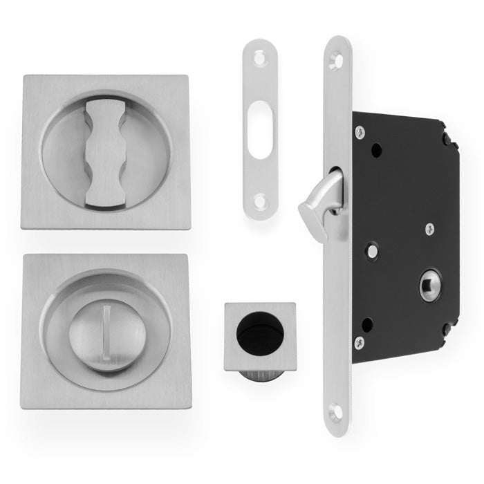Sliding Door Lock Set - Square Roses - Radius Forend & Strike