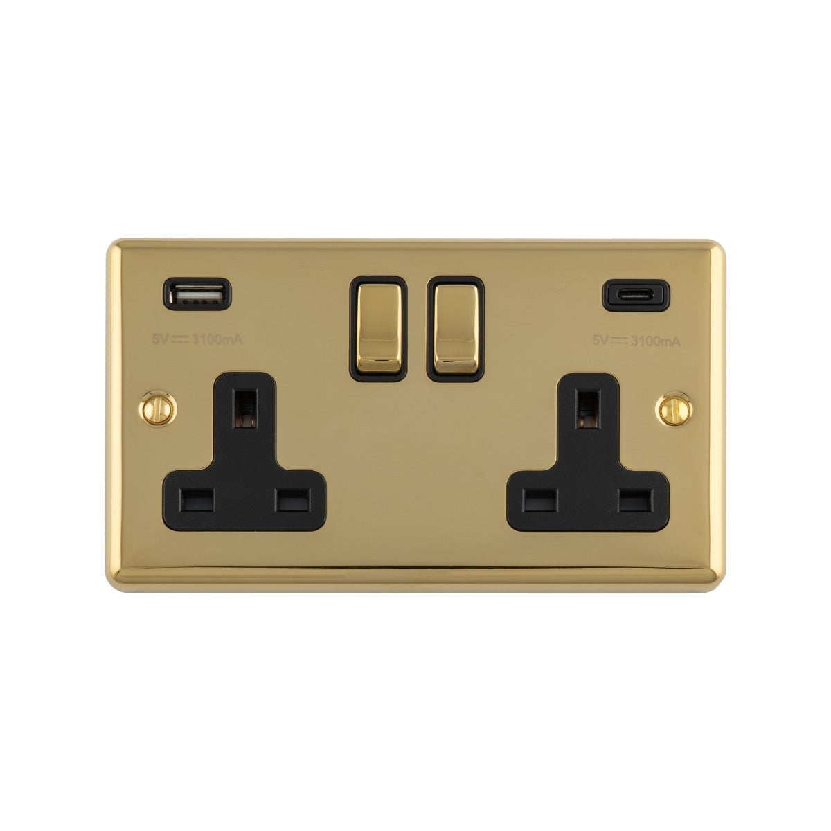 13Amp 2 Gang switched socket with 3.1Amp USB A+C