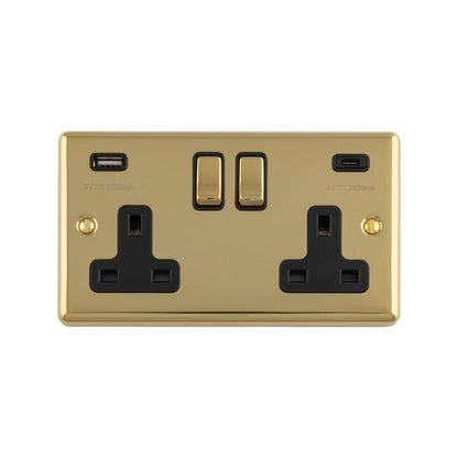 13Amp 2 Gang switched socket with 3.1Amp USB A+C