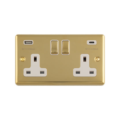 13Amp 2 Gang switched socket with 3.1Amp USB A+C