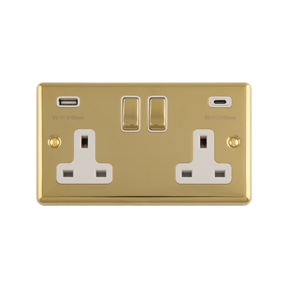 13Amp 2 Gang switched socket with 3.1Amp USB A+C