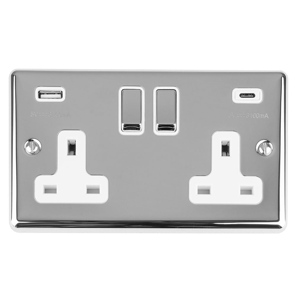 13Amp 2 Gang switched socket with 3.1Amp USB A+C