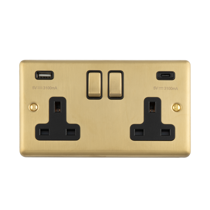 13Amp 2 Gang switched socket with 3.1Amp USB A+C