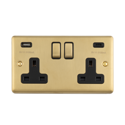 13Amp 2 Gang switched socket with 3.1Amp USB A+C
