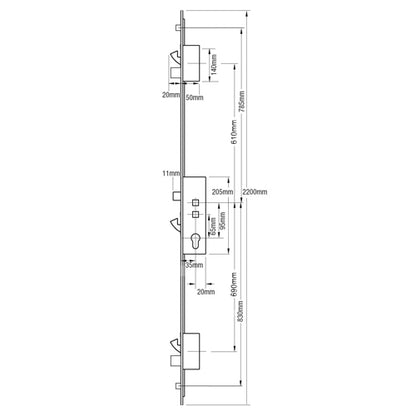 2 Latch 3 Hooks 2 Deadbolts 2 Rollers Double Spindle Multipoint Door Lock