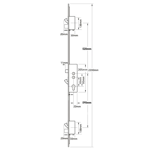 2 Latch 3 Hooks 2 Deadbolts Double Spindle Multipoint Door Lock - Option 1 - 16mm Faceplate