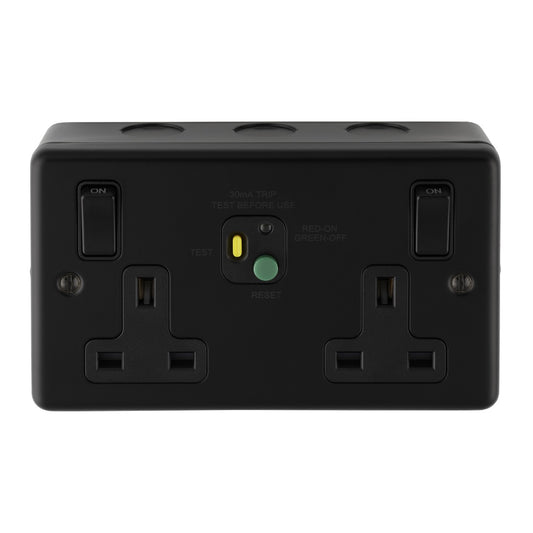 Metal Clad 2 Gang Switched RCD DP Socket
